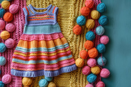 Bright colored knitted baby dressの素材