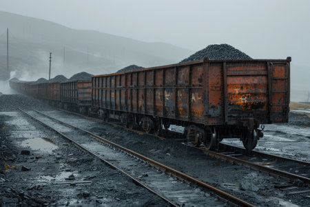 Railway wagon with coal for exportの素材