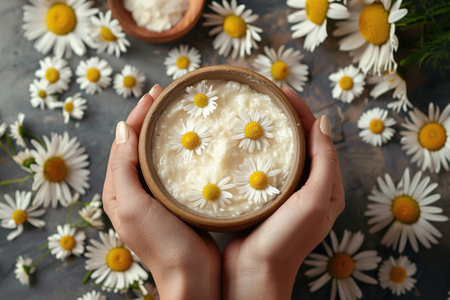 Natural cosmetics from chamomile extract and flowersの素材