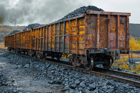 Wagon with coal, mining and export conceptの素材