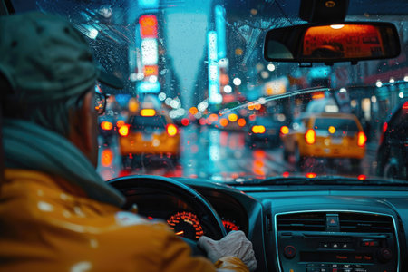 taxi driver in cab drivingの素材