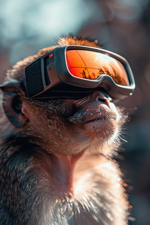 Monkey wearing virtual reality vr glassesの素材