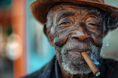 Senior African American man with cigarの素材