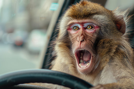 Monkey driver screams in the carの素材