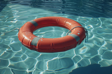 Red lifebuoy on the water surfaceの素材