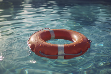 Red lifebuoy on the water surfaceの素材
