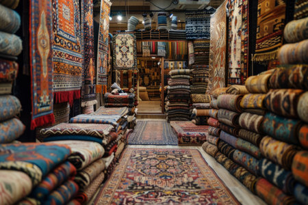 Colored carpets with patterns in a shopping centerの素材