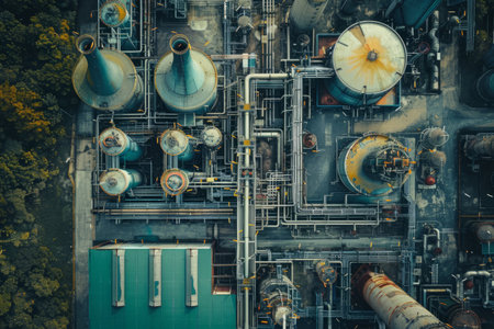 Oil refinery plant industry zone aerial viewの素材