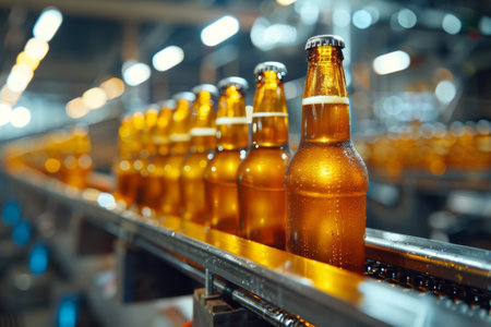 Beer bottles on the conveyor beltの素材
