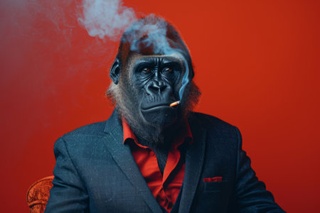 Gorilla monkey boss businessman in suit with cigaretteの素材