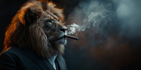 Leo business leader in a business suit smokes a cigarの素材