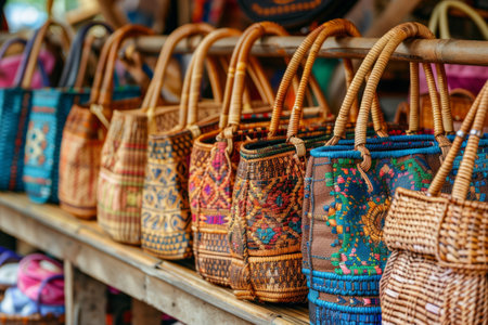 Woven straw bags on sale in the marketの素材