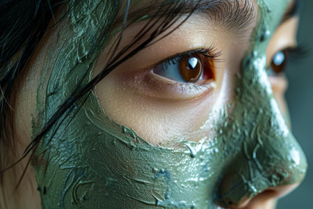 Young Asian woman with cosmetics mask for skin careの素材
