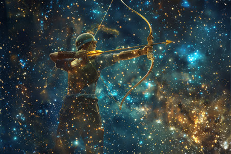 Archer against the background of the starry sky, sign of the zodiac Sagittarius constellationの素材