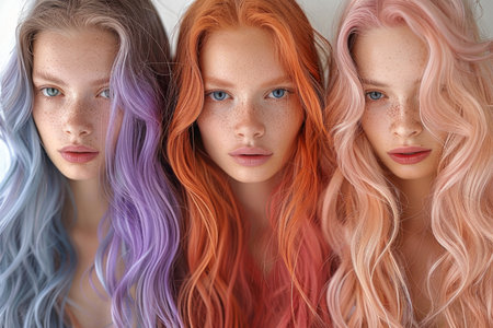 Woman with different colors of dyed hairの素材