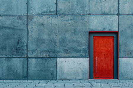 Door in the wall of a building, minimalist style. Copy space for textの素材