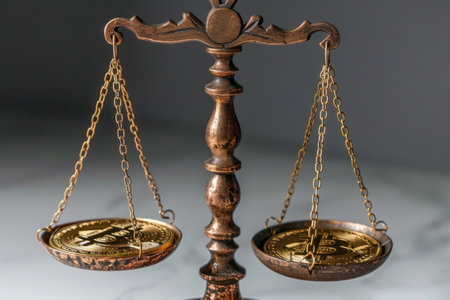Bitcoin coins on the balance scaleの素材