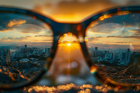 The world through glasses, vision correction concept or lens selectionの素材