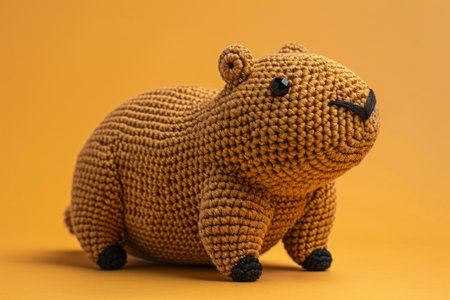Knitted capybara from wool threads on a plain backgroundの素材