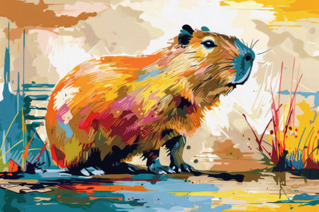 Capybara in the style of painting with paintsの素材
