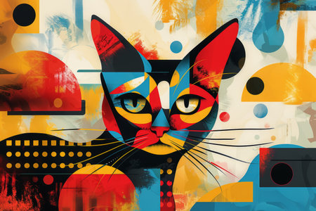 Abstract cat in geometric pattern styleの素材