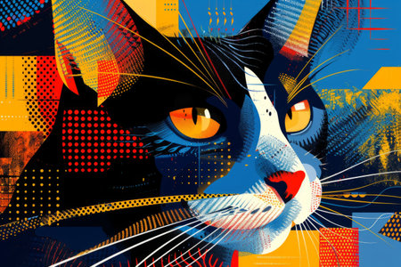 Abstract cat in geometric pattern styleの素材