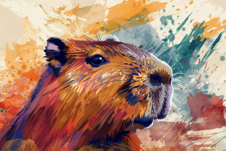 Capybara in the style of painting with paintsの素材