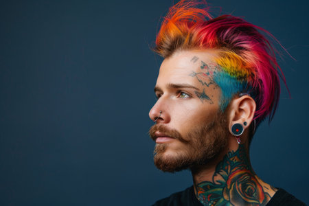 Informal man with piercings, tattoos and dyed hairの素材