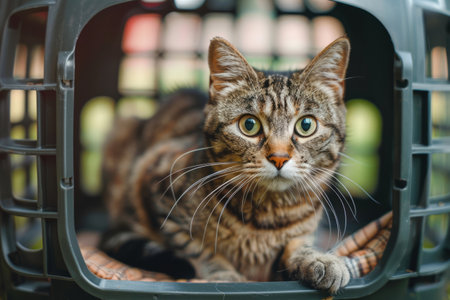 Cat in a bag for carrying animals. Transportation of petsの素材