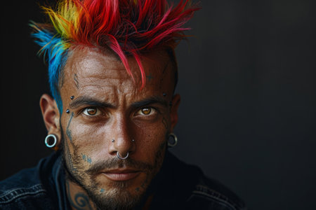 Informal man with piercings and bright dyed hairの素材