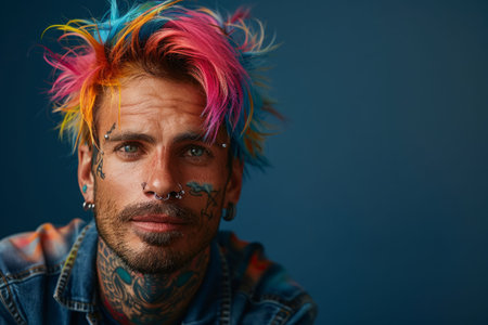 Informal man with piercings and bright dyed hairの素材