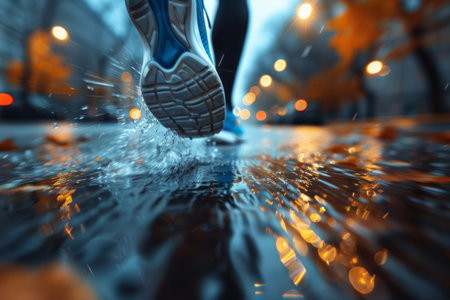 runner's feet in sneakers on the stadium trackの素材