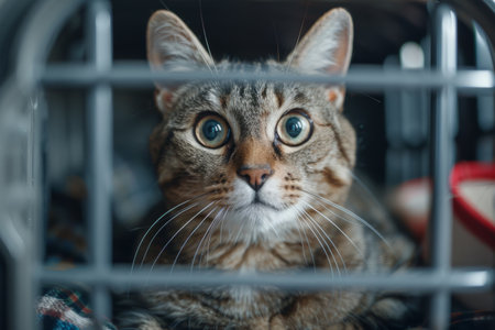 Cat in animal carrier. Traveling with Petsの素材