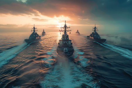 Warships, military ships at seaの素材