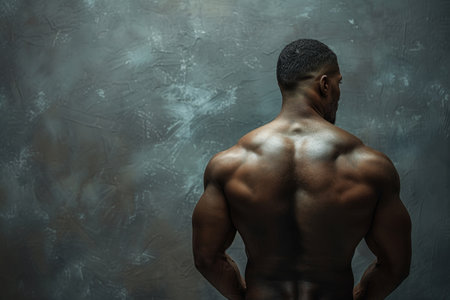 Muscular male back of a bodybuilder. Copy space for textの素材
