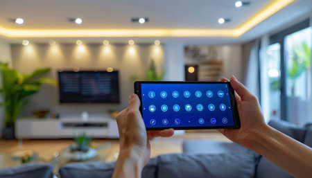 Smartphone in a smart home, automation controlの素材
