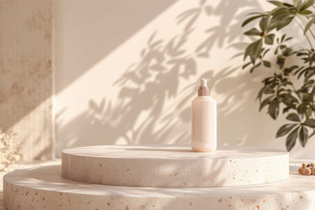 Beige podium background for product or cosmetics presentationの素材