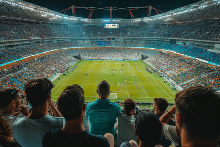Crowd of sports fans on the stadium tribuneの素材