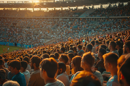 Crowd of sports fans on the stadium tribuneの素材