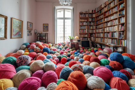 a room full of balls of threadの素材