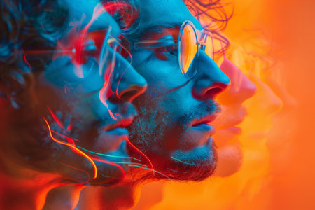 Abstract color male portrait with long exposureの素材