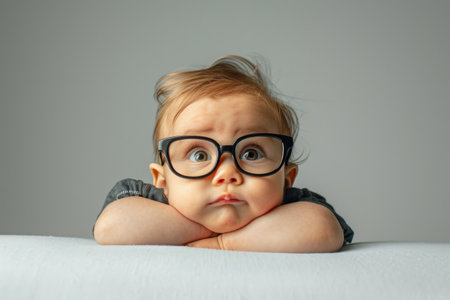 Little baby with poor vision wearing glassesの素材