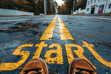 Feet in sneakers at the start, startup conceptの素材