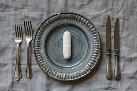 large pill on a plate, treatment concept, medicineの素材