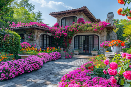 Modern country house with flowersの素材