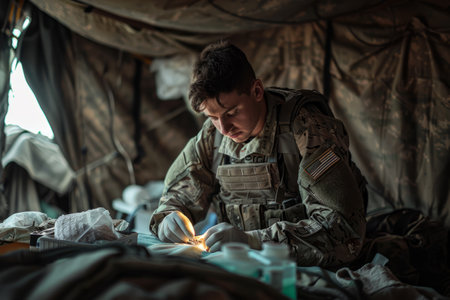 military doctor performs an operation in a hospitalの素材