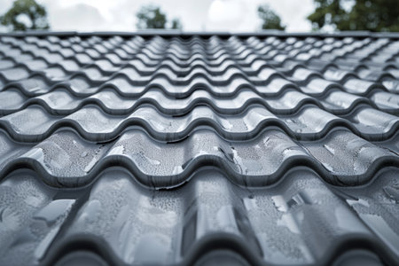 Metal tile roofing on the roof close-upの素材