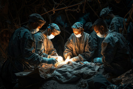 military doctor performs an operation in a hospitalの素材