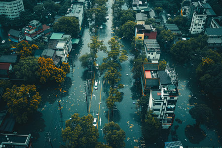 Flooding in the city, aerial viewの素材