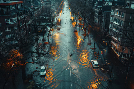 Flooding on the streets of a modern cityの素材